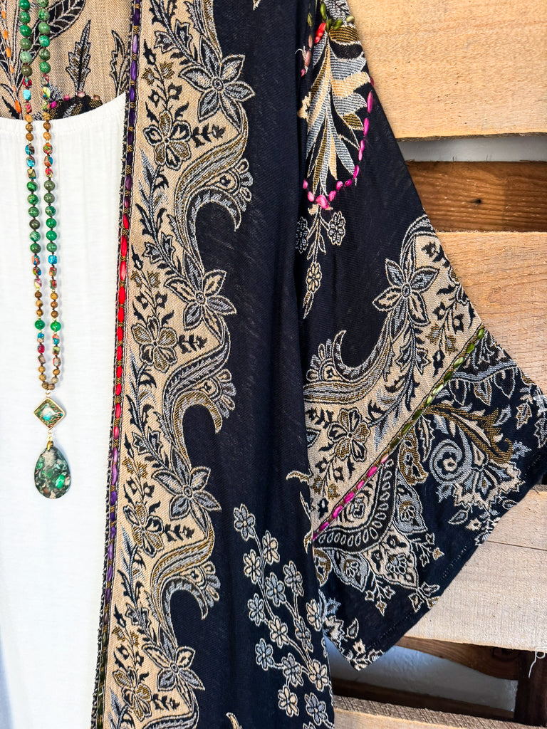 Enhanced Elegance Thick Stitch Duster - Black