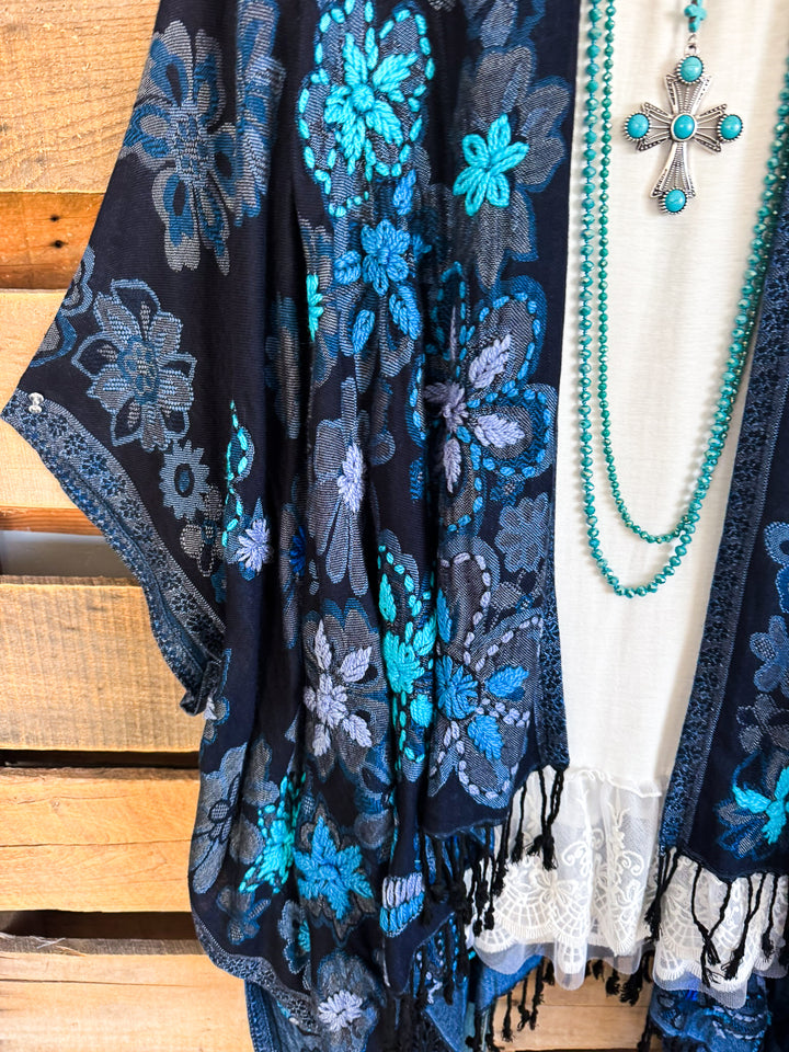AHB EXCLUSIVE: Blooming Across The Deep Ruana - Sapphire