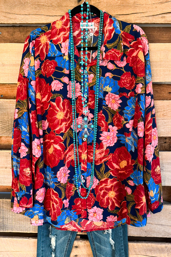 Every Other Flower Oversized Tunic - Navy - SALE