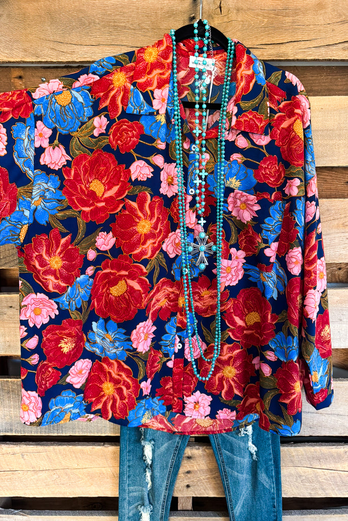 Every Other Flower Oversized Tunic - Navy