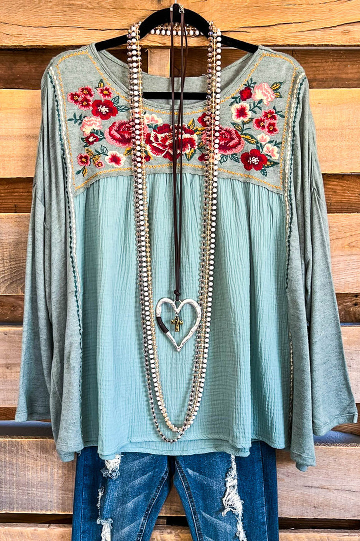 Meet You At Dawn Oversized Top - Sage - Oversized