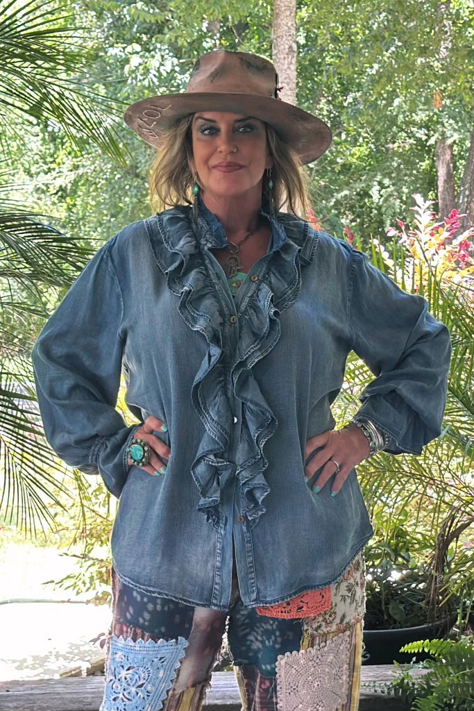 A Ruffle in Time Top - Chambray