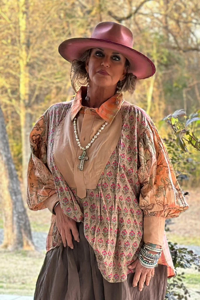 Harvest Treasures Tunic - Apricot Plaid - 100% Cotton
