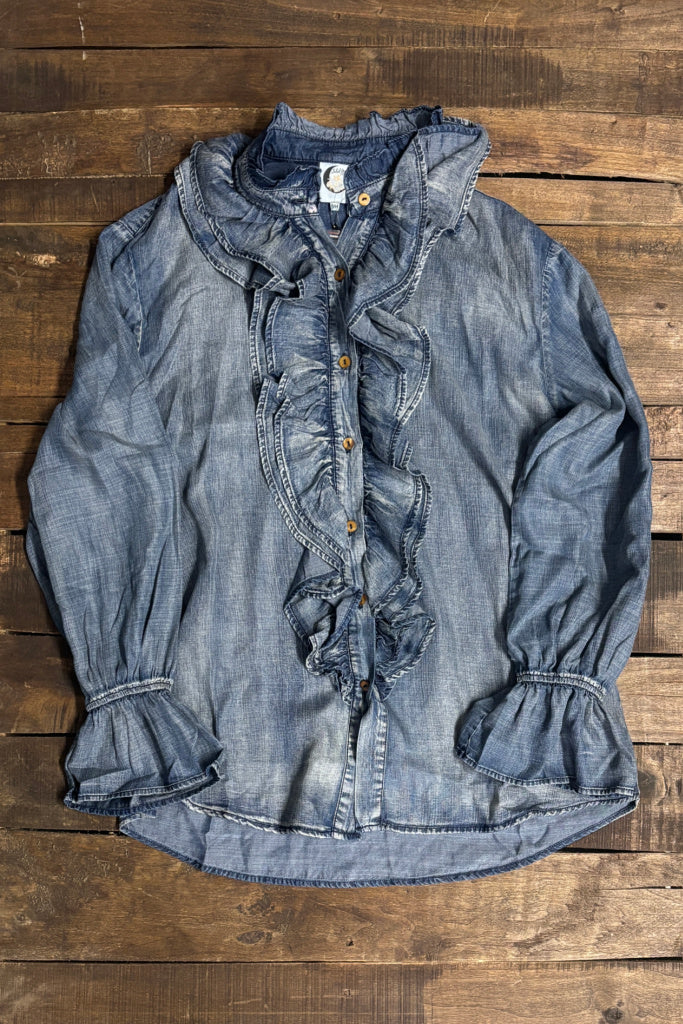 A Ruffle in Time Top - Chambray