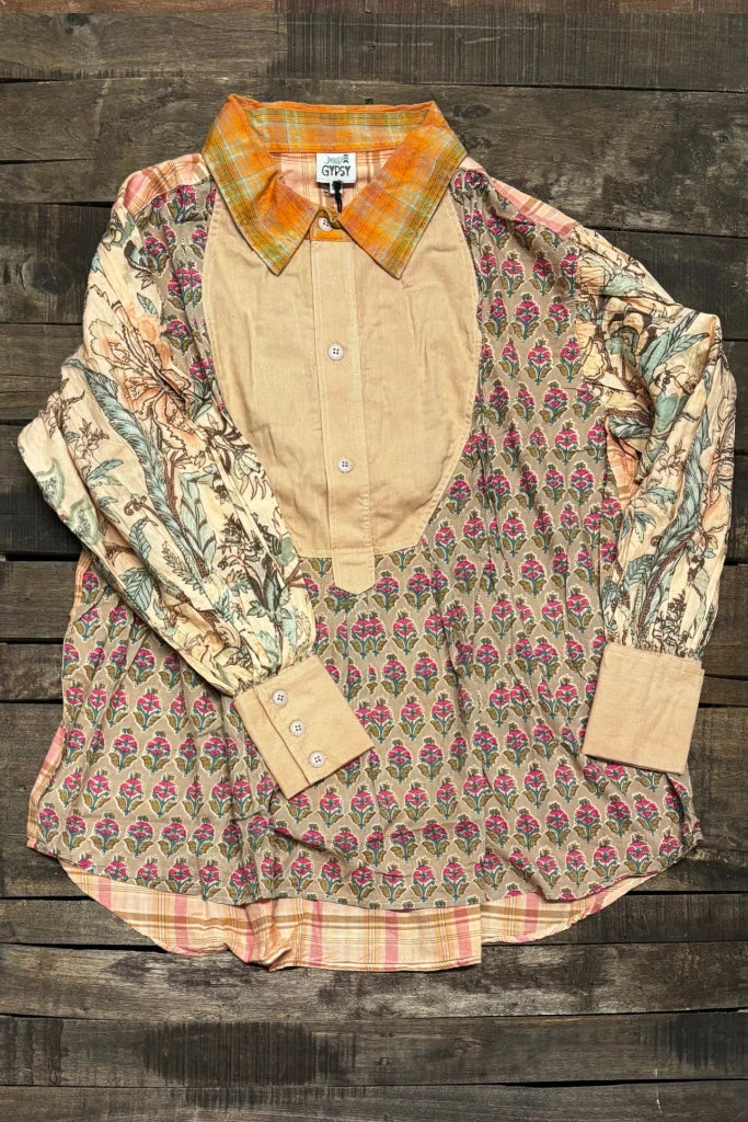 Harvest Treasures Tunic - Apricot Plaid - 100% Cotton