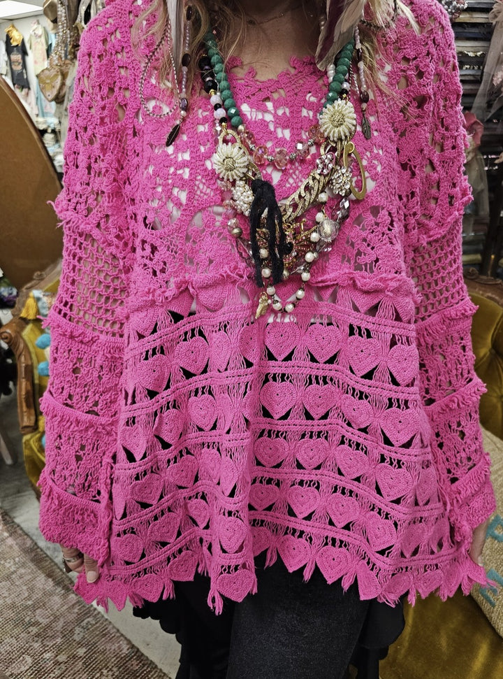 Lover’s Heart Hand-Crocheted Magenta Top - 100% COTTON