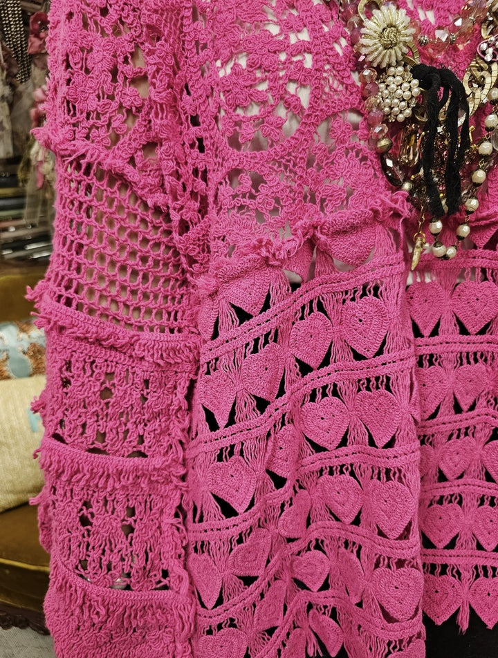 Lover’s Heart Hand-Crocheted Magenta Top - 100% COTTON