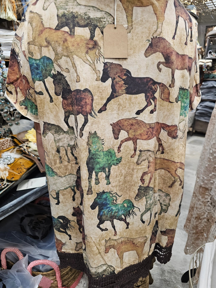 Wild Spirit Horse Print Cotton Linen Top – Made in USA