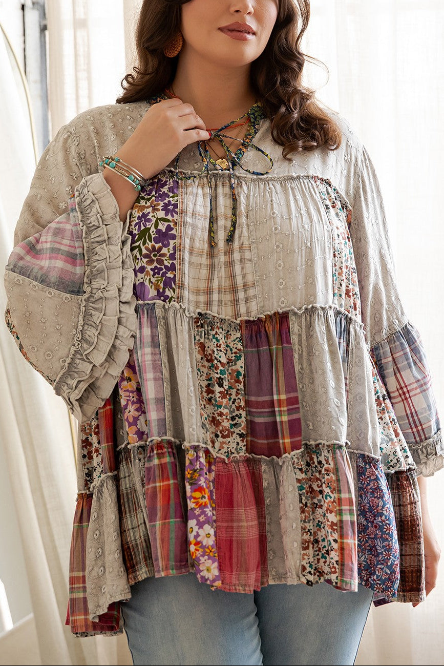 A Day With Friends Oversized Loose Fit Blouse - Gray