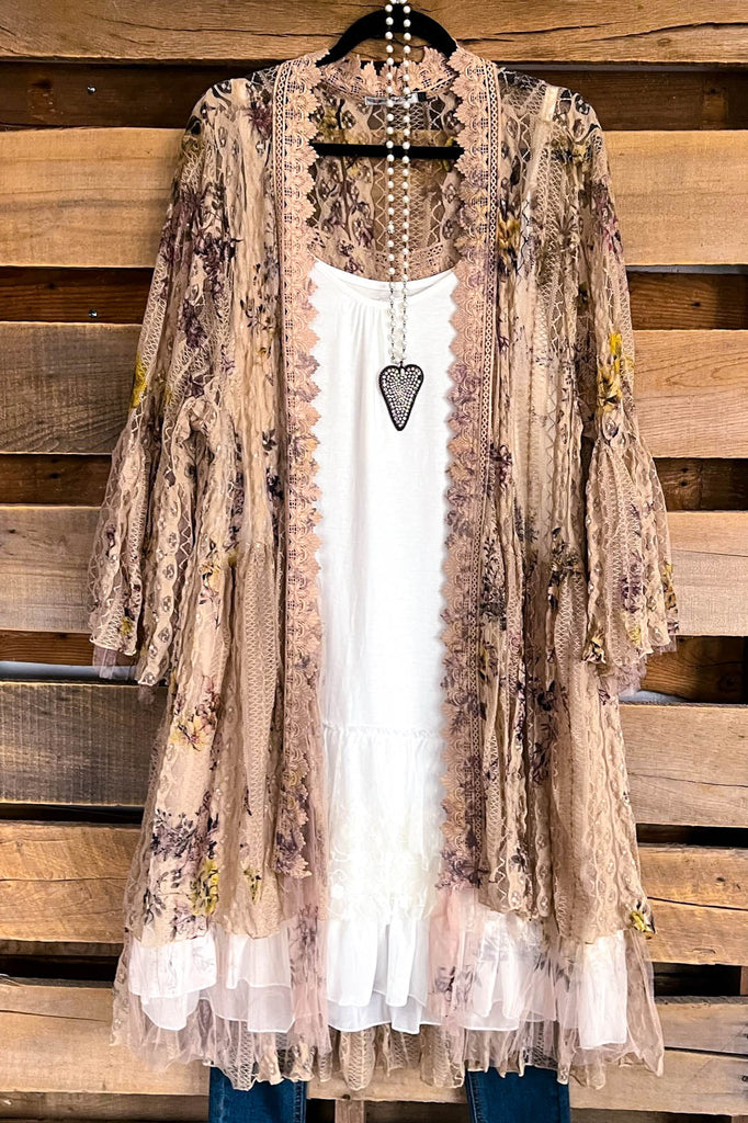 AHB EXCLUSIVE: Embrace The Joy Cardigan - Taupe/Yellow Flower