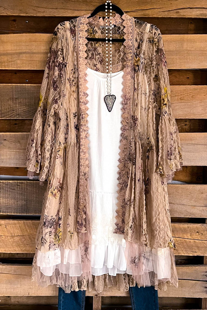 AHB EXCLUSIVE: Embrace The Joy Cardigan - Taupe/Yellow Flower