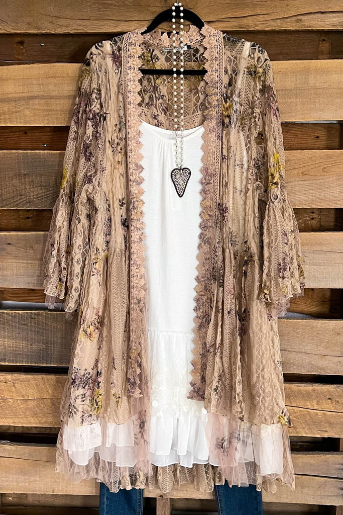 AHB EXCLUSIVE: Embrace The Joy Cardigan - Taupe/Yellow Flower