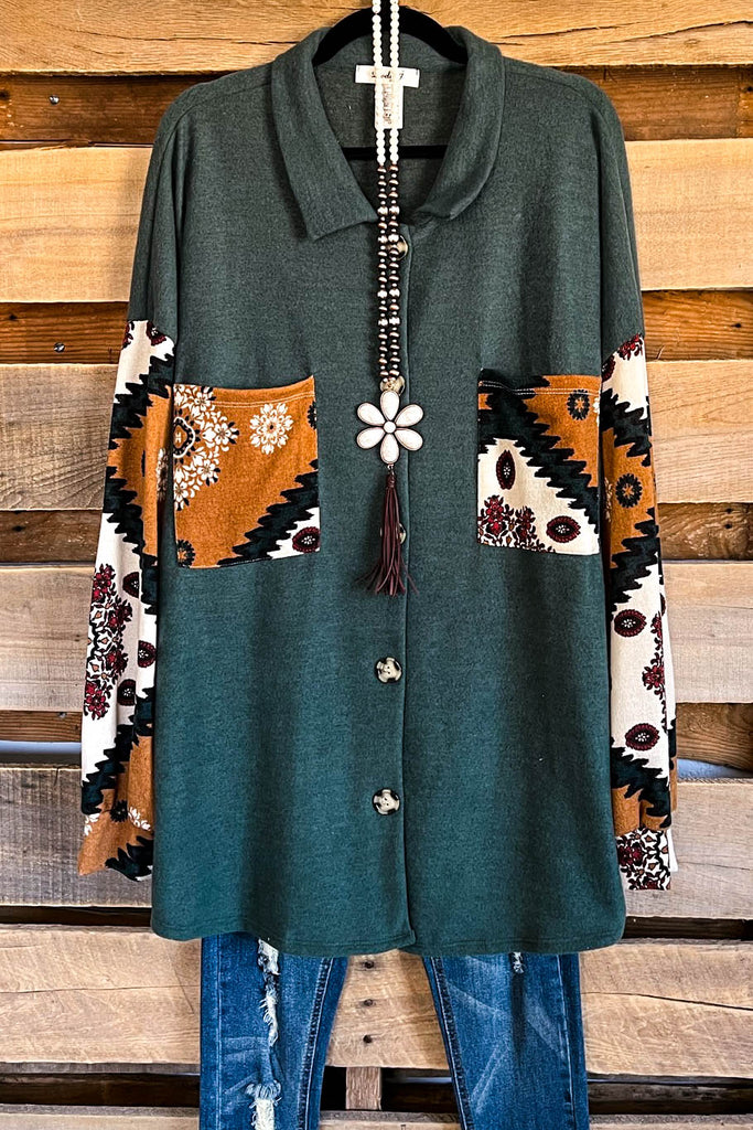 Cliffside Sunset Shacket - Olive - SALE