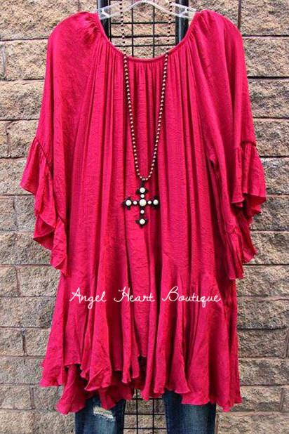 The It Girl Tunic -Crimson - Sassybling - Tunic - Angel Heart Boutique 